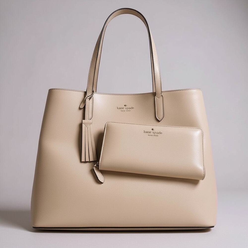 Kate‎ Spade Jana Tote & Wallet Bundle Pink Meringue Saffiano Leather Large Bag
